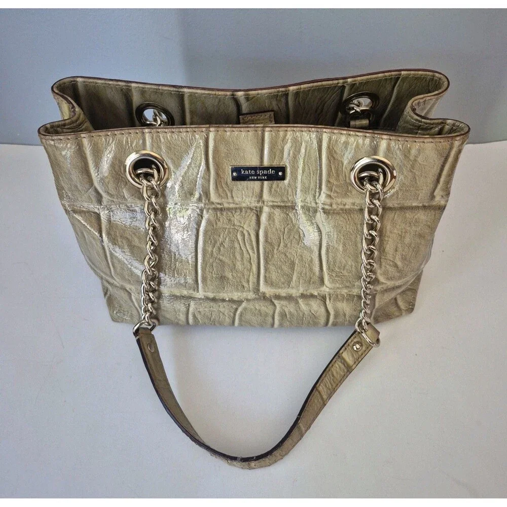 Kate Spade New York Taupe Alligator Embossed Leather Chain Link Shoulder Purse